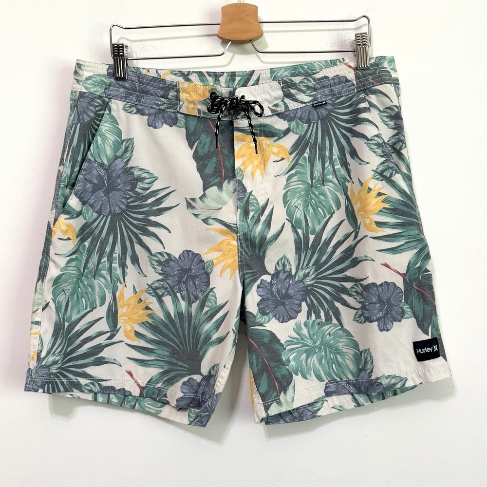 Hurley Mens Beachside Islander Swim Walk Shorts 34 Tropical Summer Pool Trunks